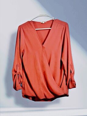 Pleione Burnt Orange Crossover Blouse